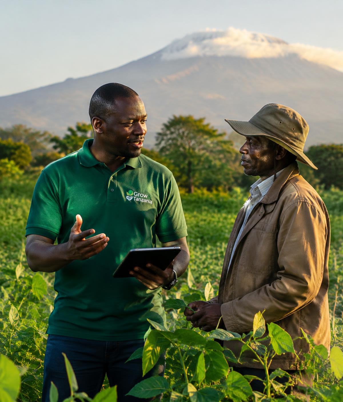 A consultant advising a farmer near Mount Kilimanjaro